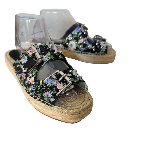 Rebecca Minkoff Women's Sz 7 Jodi Espadrille Sandals Black Floral Shoes Cottage - Picture 16 of 16
